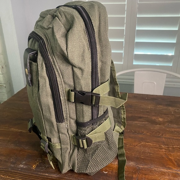 Green Canvas Tactical Backpack / For Student, Commuting, Hiking, & Traveling - Picture 4 of 7